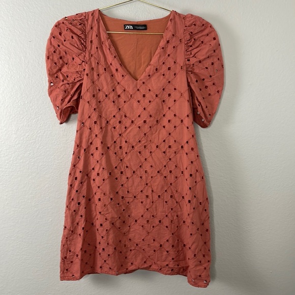 Zara Perforated Embroidery Balloon Sleeve Dress - Picture 6 of 15